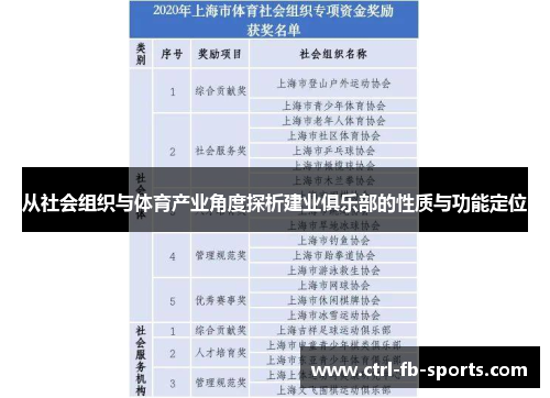 从社会组织与体育产业角度探析建业俱乐部的性质与功能定位